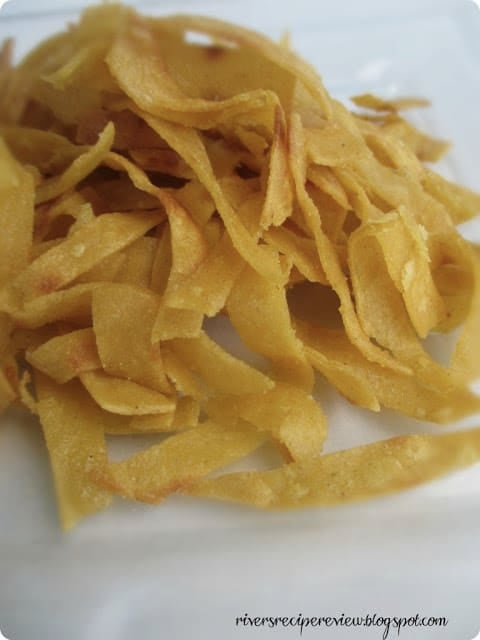 tortilla strips on top of each other. 