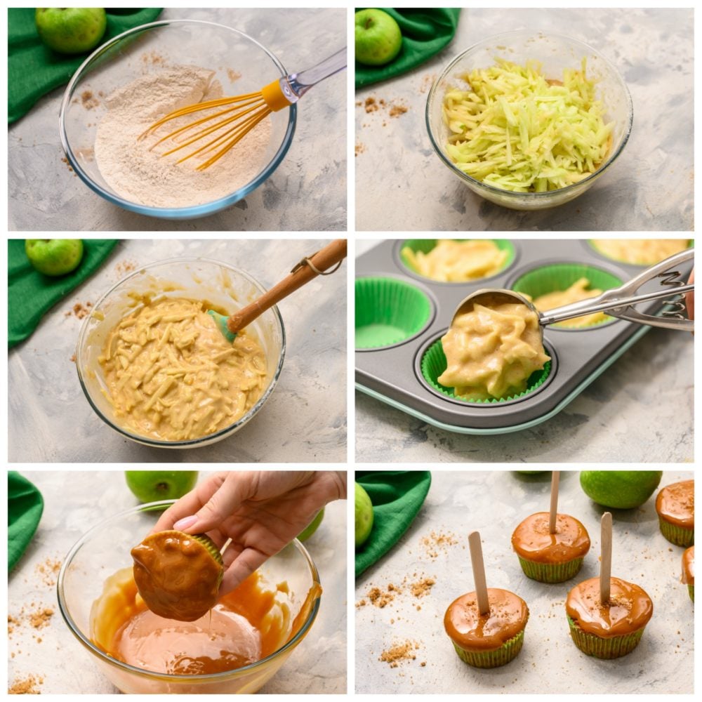 The process of making caramel apple pops. 