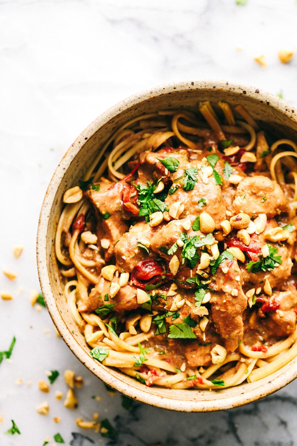 Slow Cooker Thai Peanut Chicken in a bowl.
