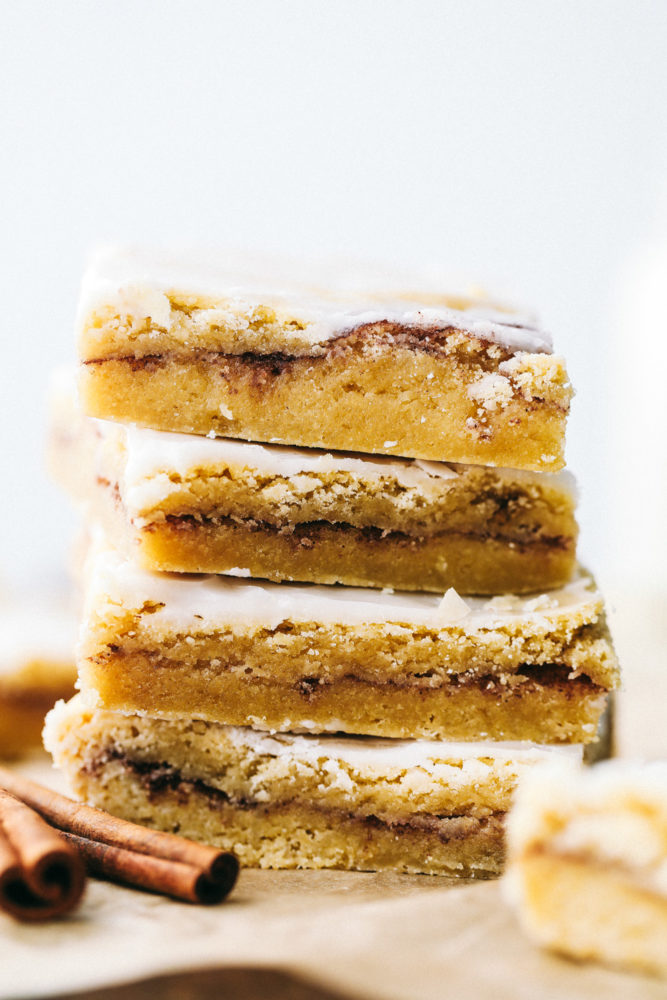 Snickerdoodle bars layered on top of each other. 