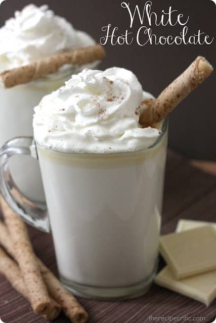 White hot chocolate in a glass mug