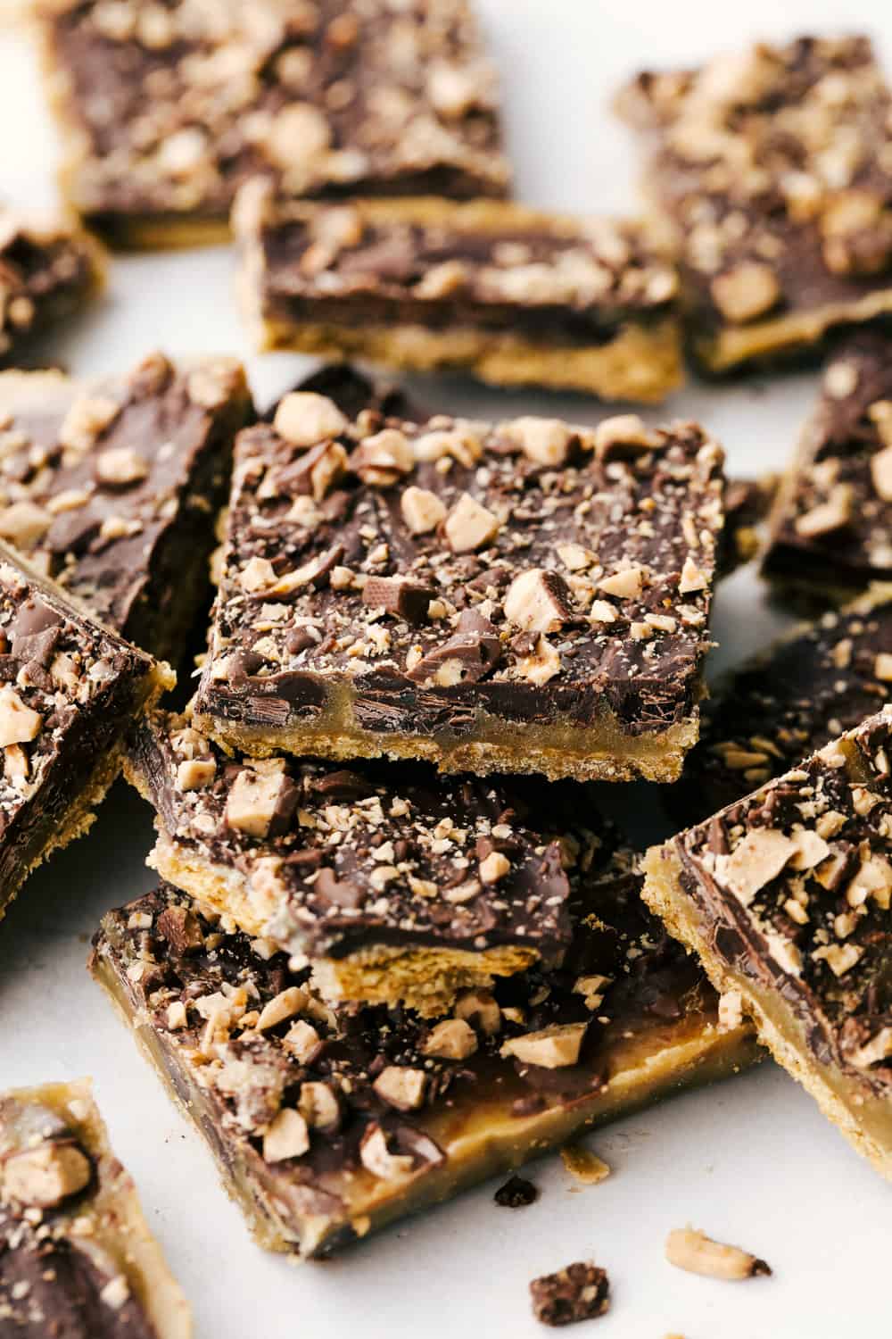 Luscious Graham Cracker Toffee staked on a plate.