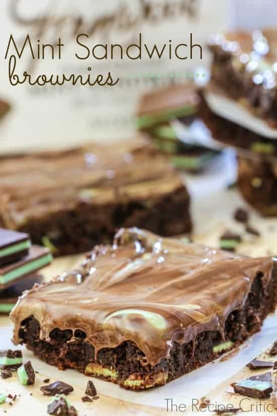 Mint sandwich brownies on a table.