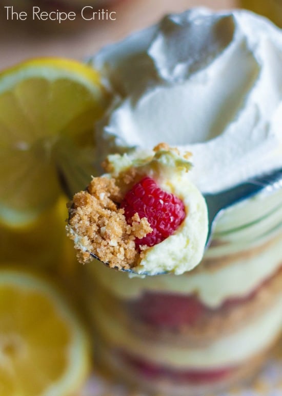 A spoonful of raspberry lemon parfait.