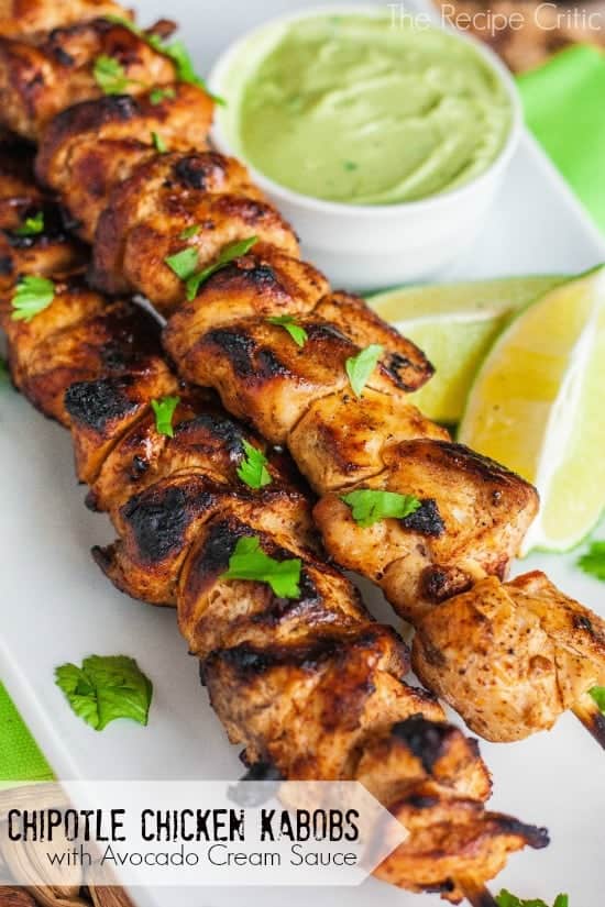 Chipotle Chicken Kabobs with Avocado Cream Sauce - 25