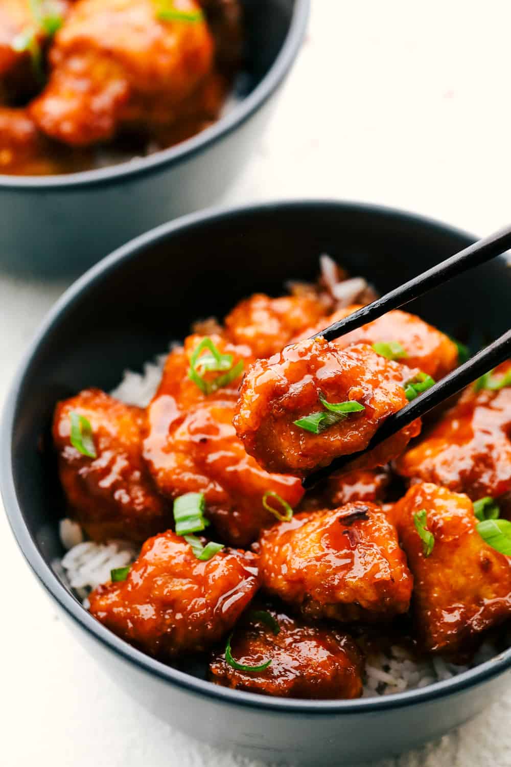 Sweet and Spicy perfect homemade Firecracker Chicken over rice.