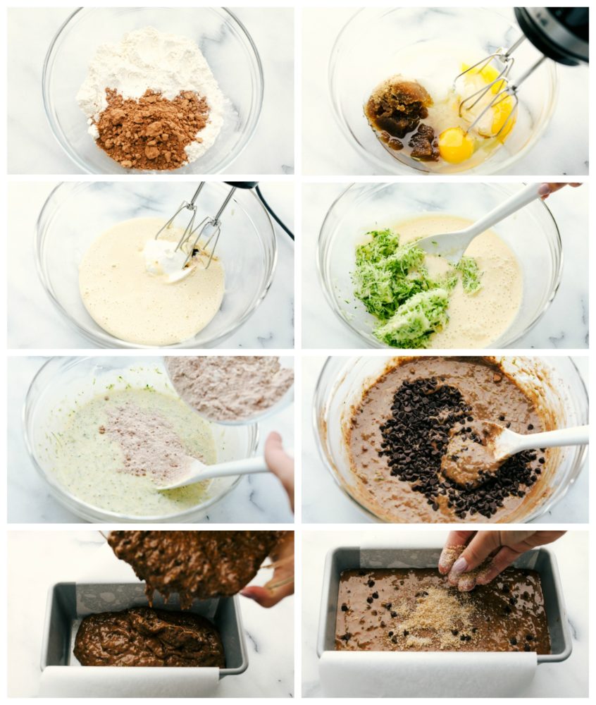 The process of making chocolate zucchini bread. 