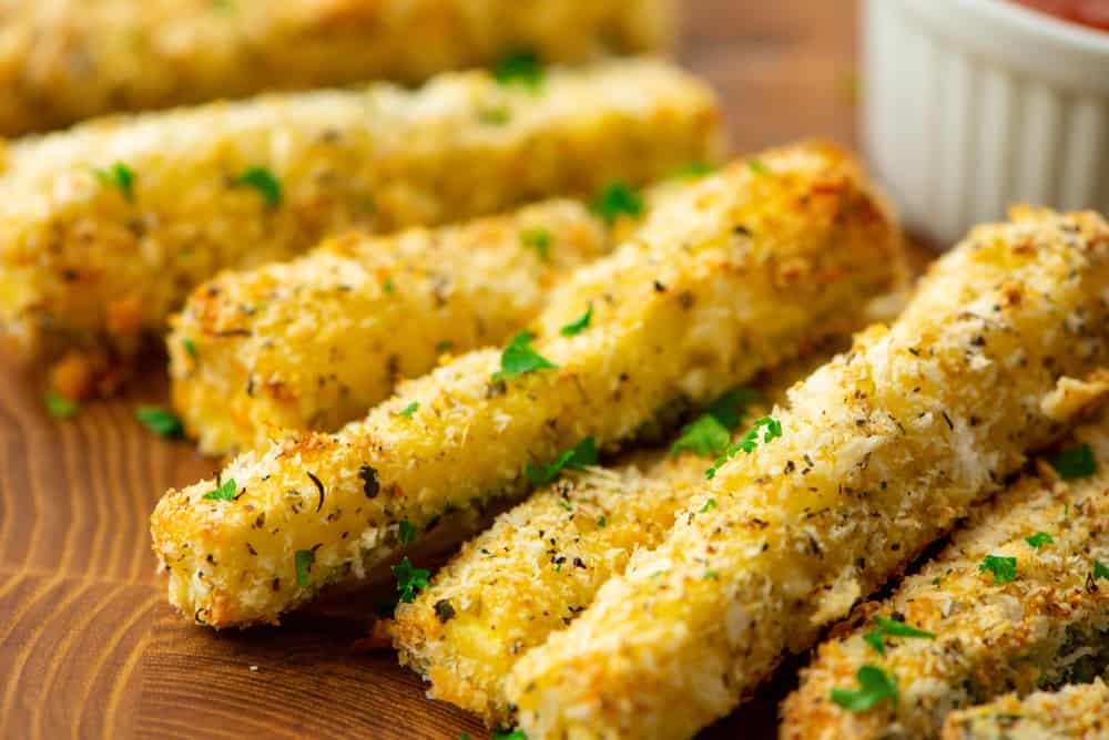 Baked zucchini fries up close