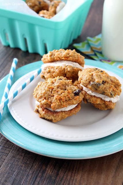 Oatmeal Raisin Breakfast Cookie Sandwiches on a white plate by Love Grows Wild for The Recipe Critic