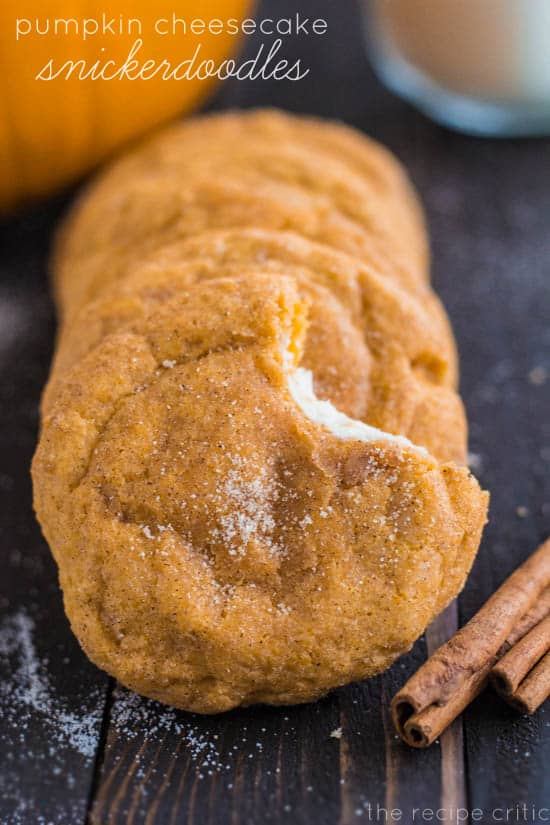 Pumpkin cheesecake snickerdoodles in a stack.