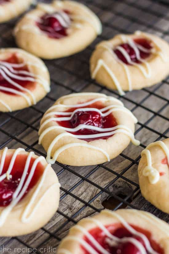 Cherry pie cookies on a cooling rack.