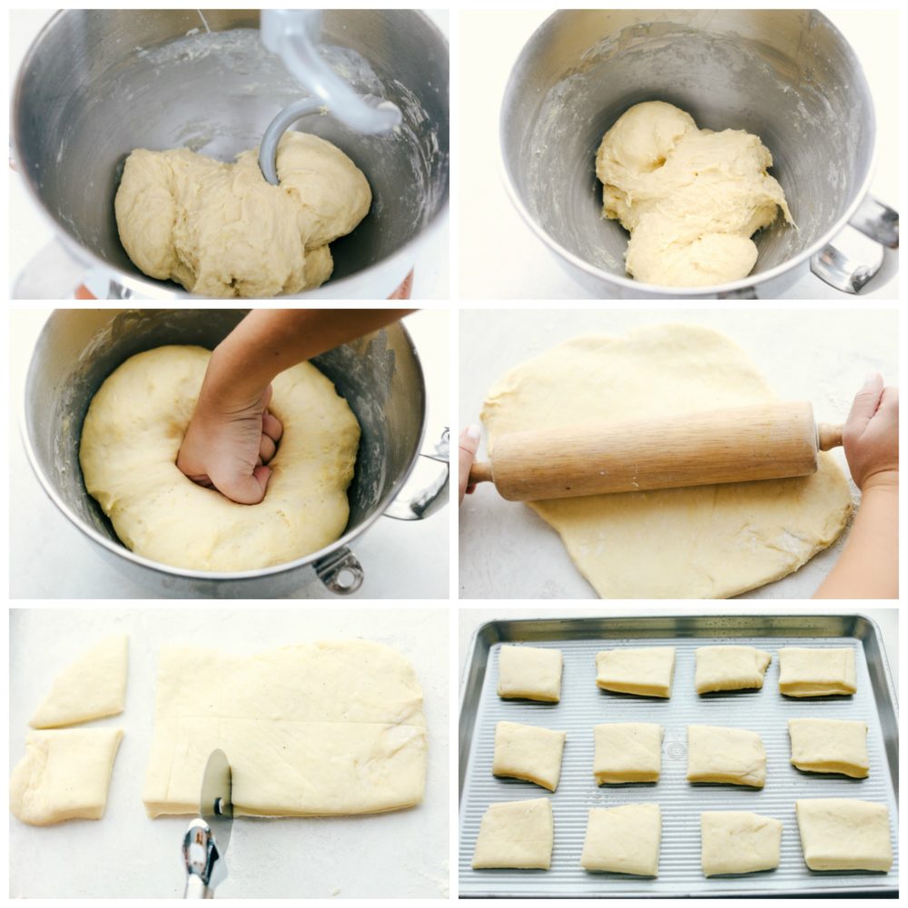 Making fluffy soft rich rolls and cutting them getting ready to bake.