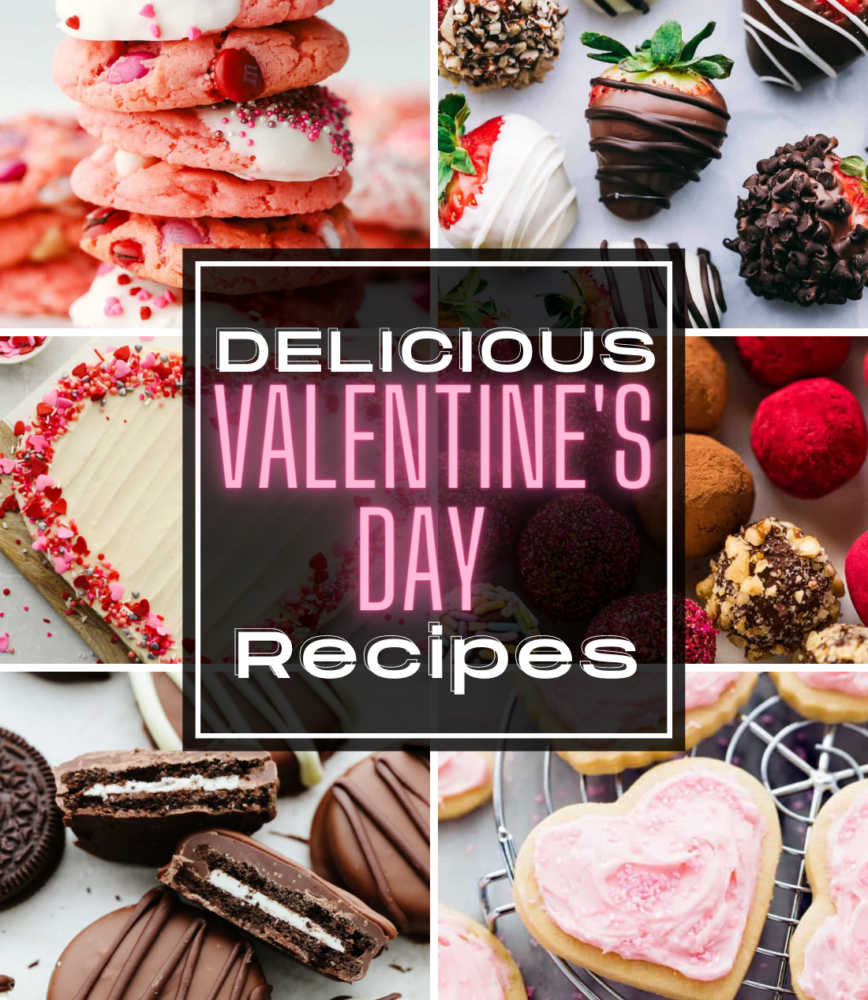 Collage of photos of all the popular valentine's day recipes. 