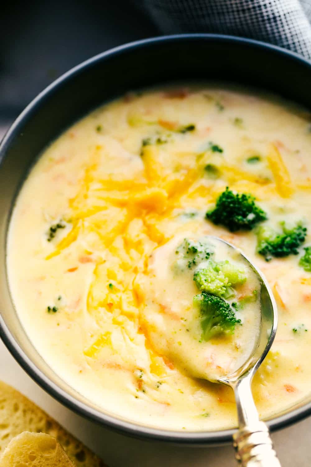 broccoli cheese soup in a bowl