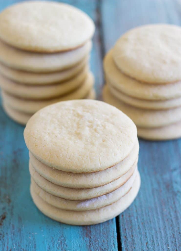 Sugar Cookies stacked on top of one another. 
