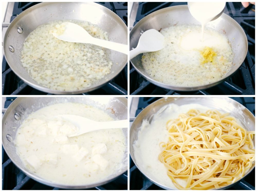 Process of making Lemon Garlic Cream Fettuccini. 