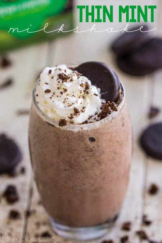 Thin Mint Milkshake in a clear glass. 