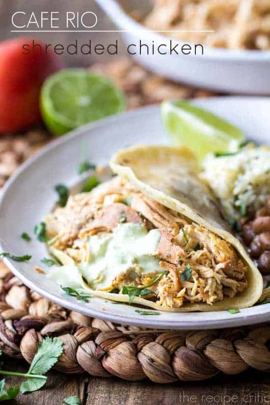 Cafe Rio-inspired chicken in a soft shell taco.