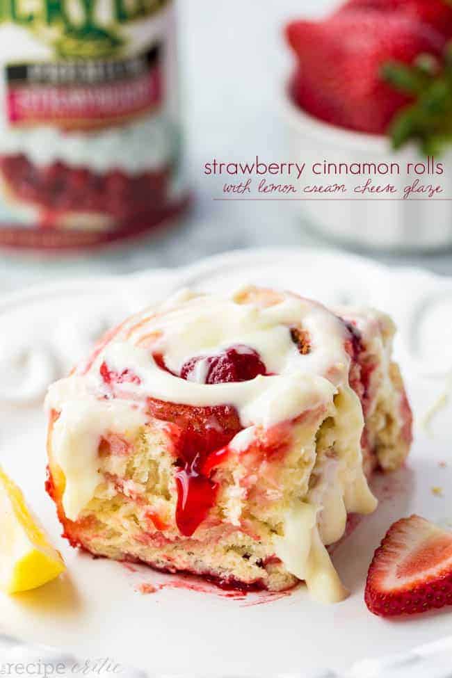 Strawberry Cinnamon Rolls with Lemon Cream Cheese Glaze - 24