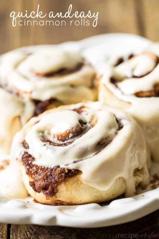 Cinnamon Rolls on a white plate. 