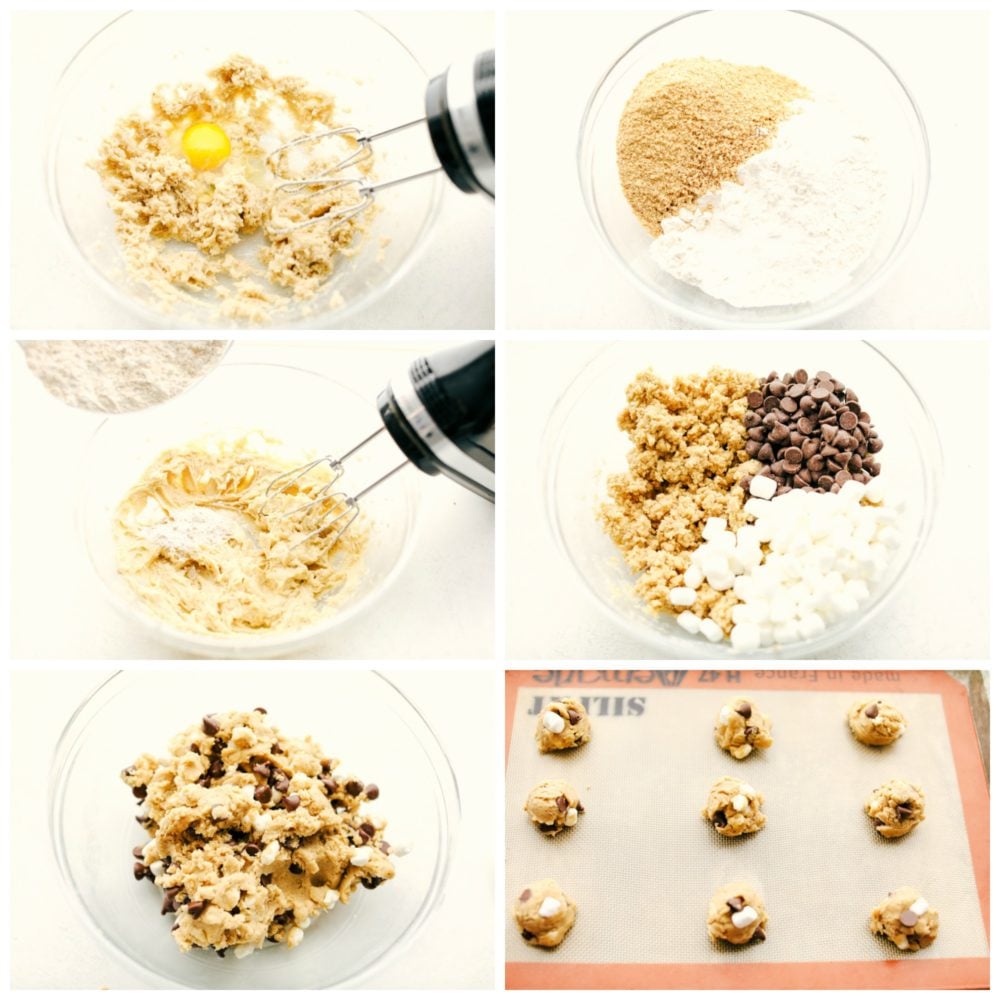 The process of making s'mores cookies. 