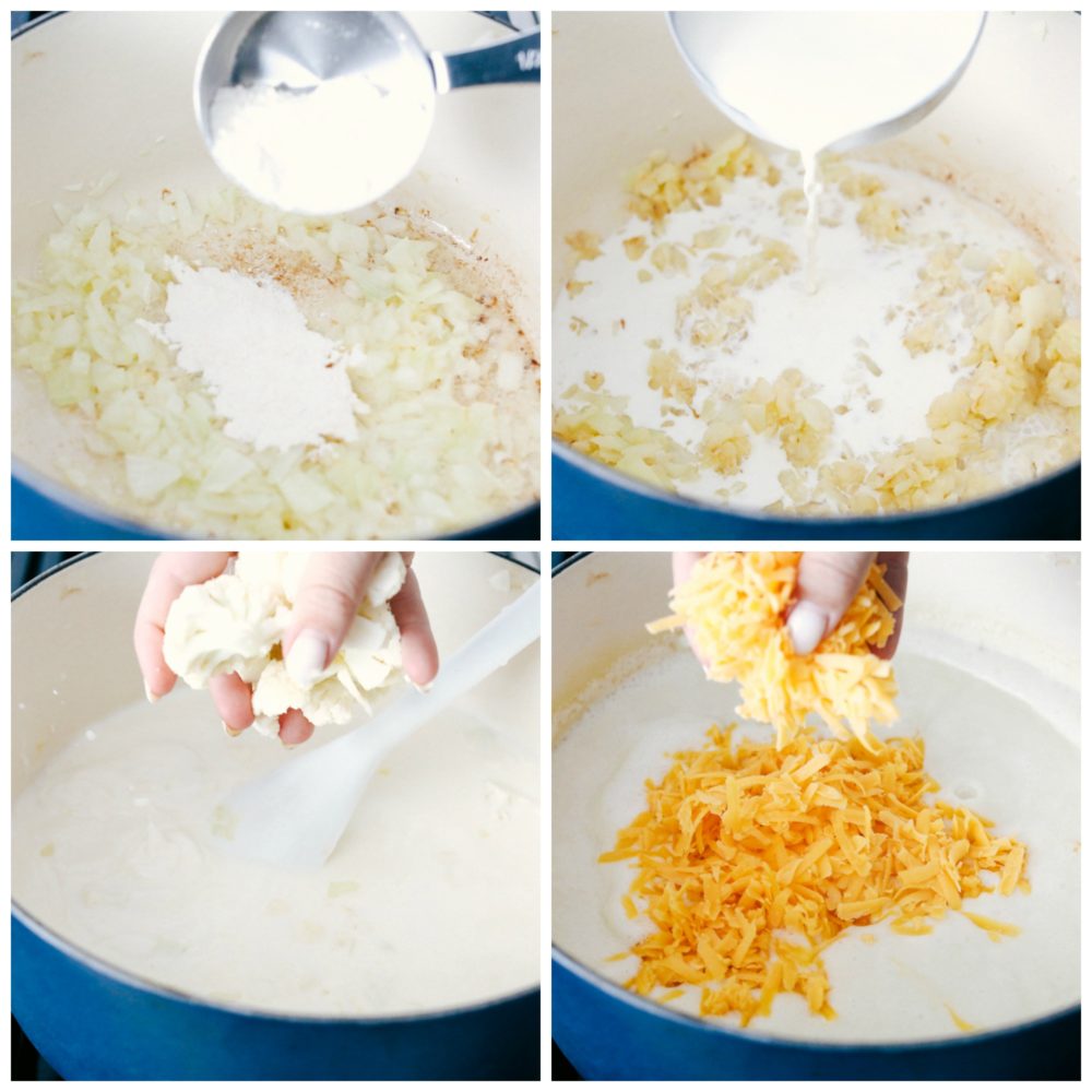 Making creamy, savory cheesy, Zupas Copycat Cauliflower Soup!
