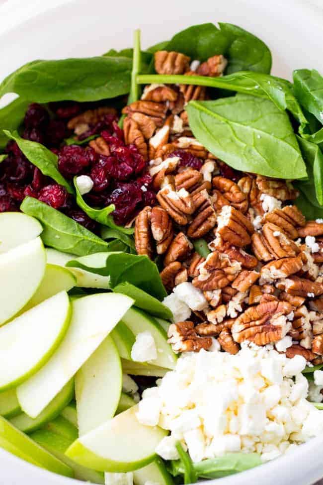 Ingredients for cranberry apple pecan salad. 