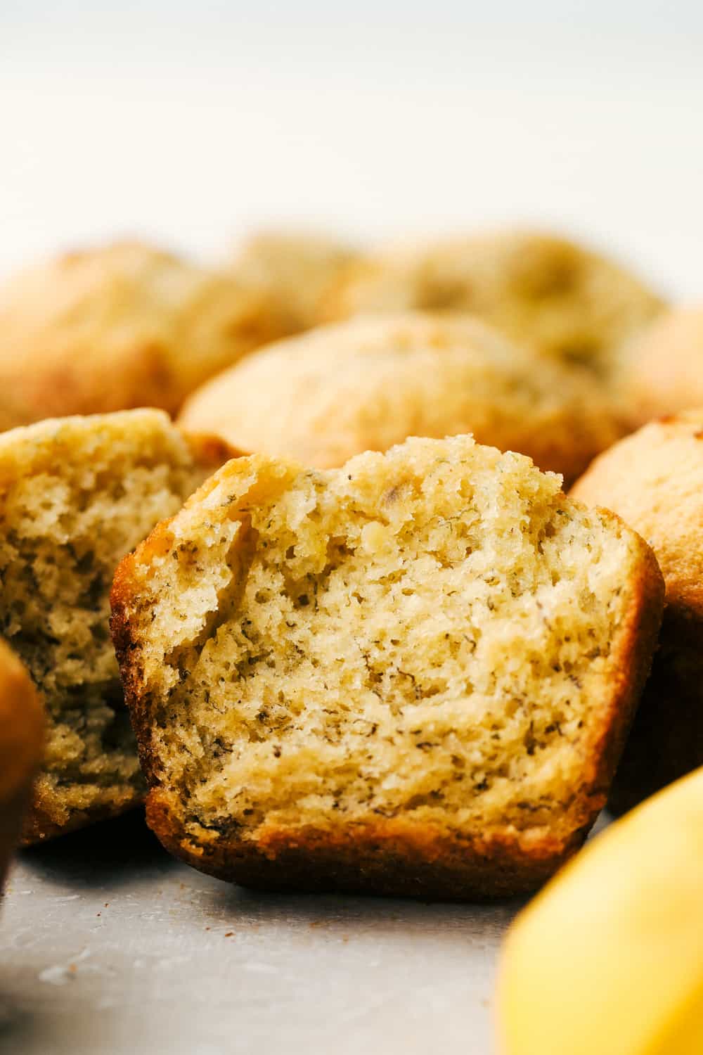 A close-up of half a muffin. 
