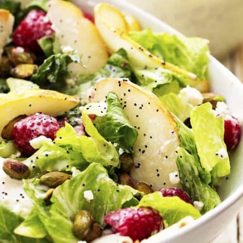 Pear Raspberry And Pistachio Salad With A Creamy Poppyseed Dressing The Recipe Critic