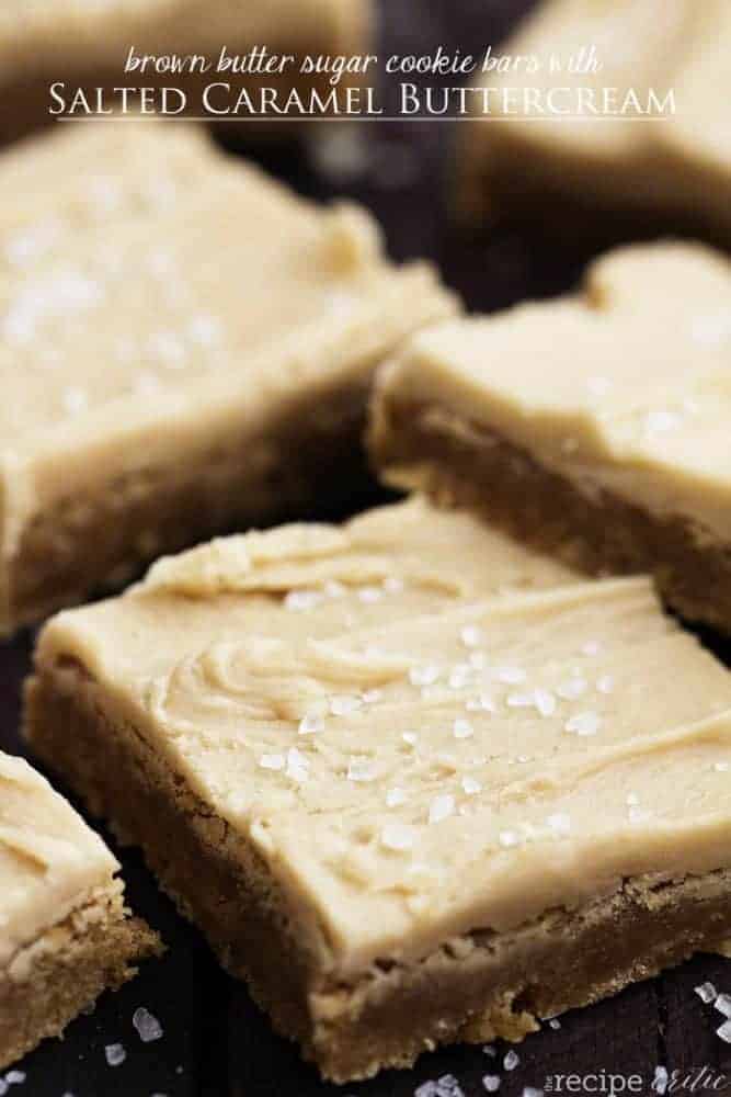 Brown butter sugar cookie bars with salted caramel butter cream bars.
