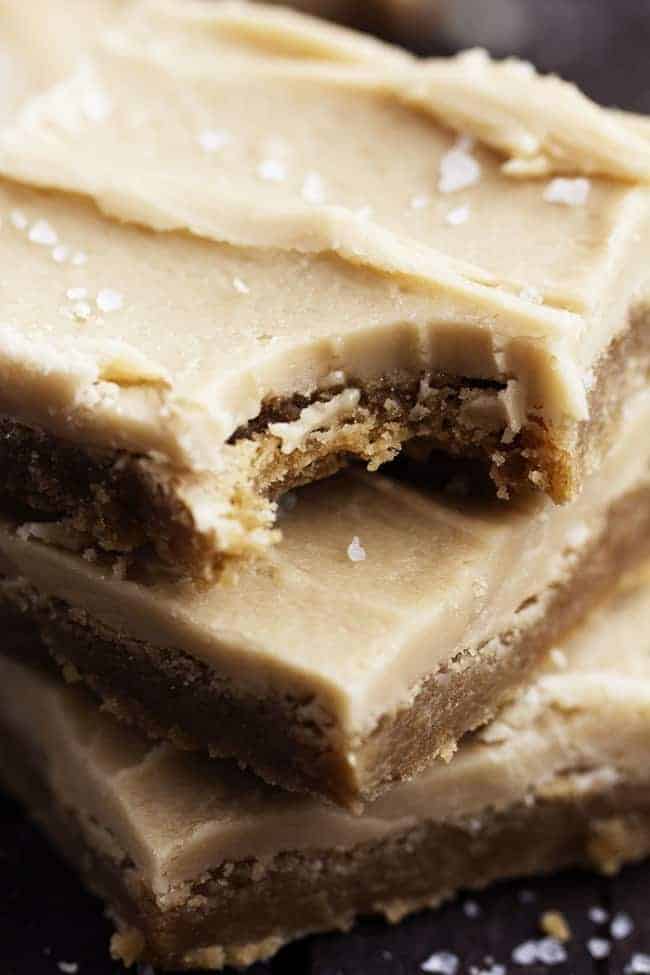 Close up on a stack of salted caramel bars