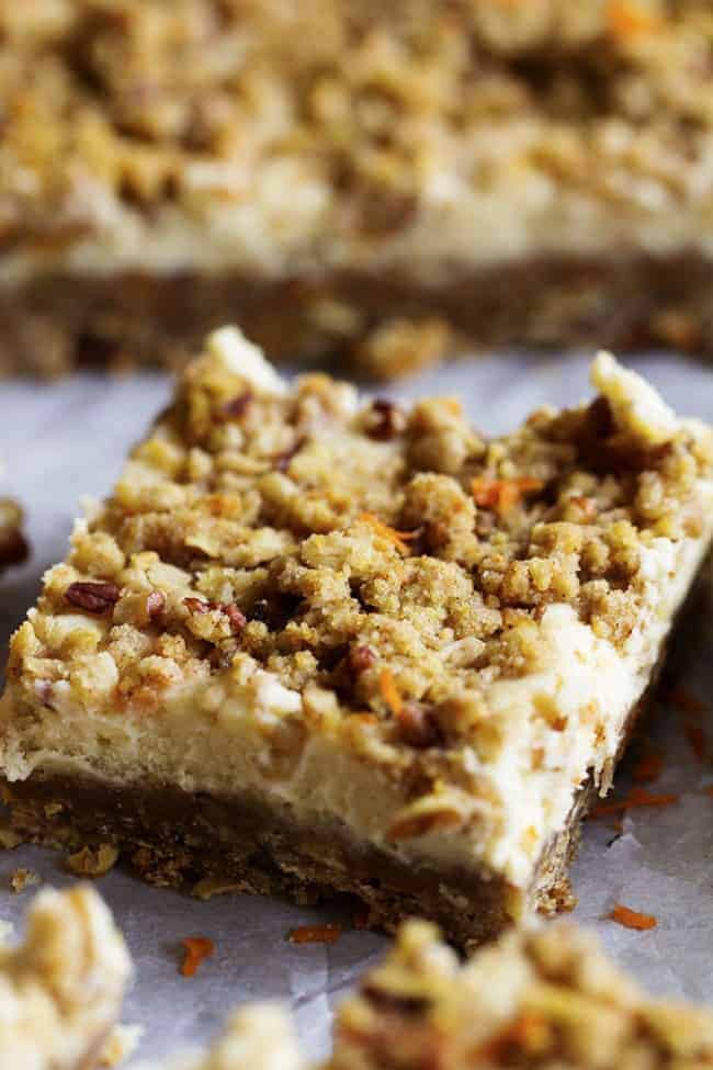 carrot cake square close up.