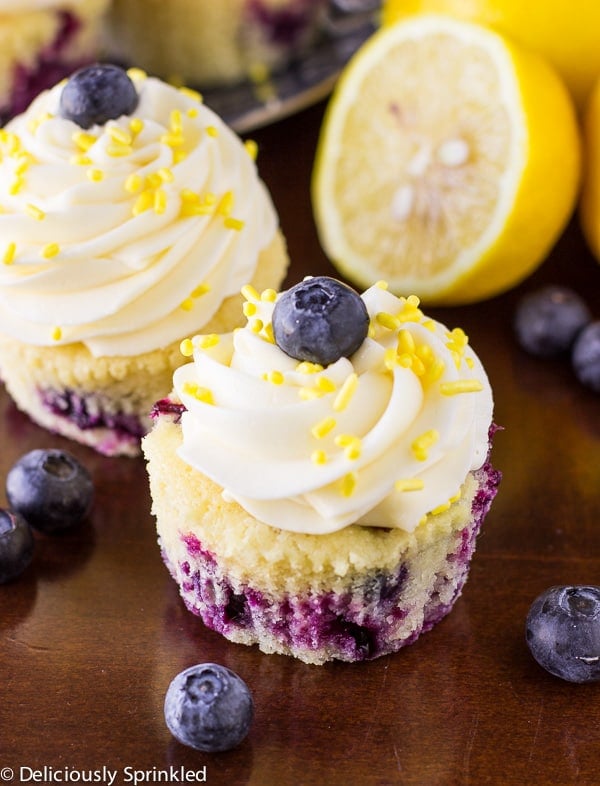 Two lemon Blueberry Cupcakes.
