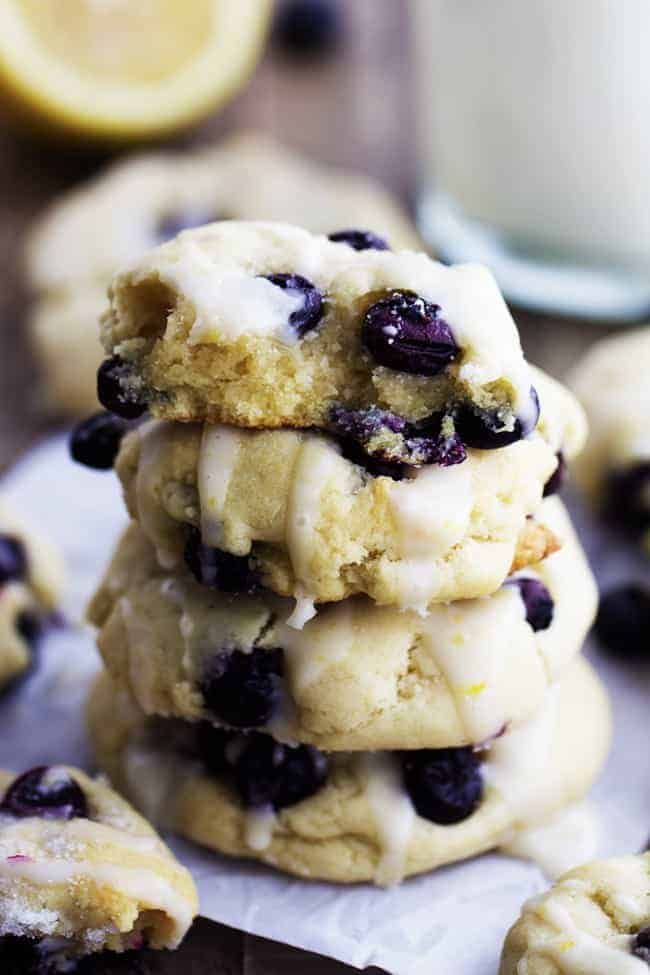 Stack of blueberry cream cheese cookies.