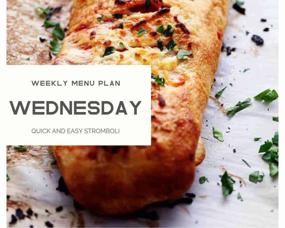 A photo of Stromboli with the Wednesday weekly menu plan title page.