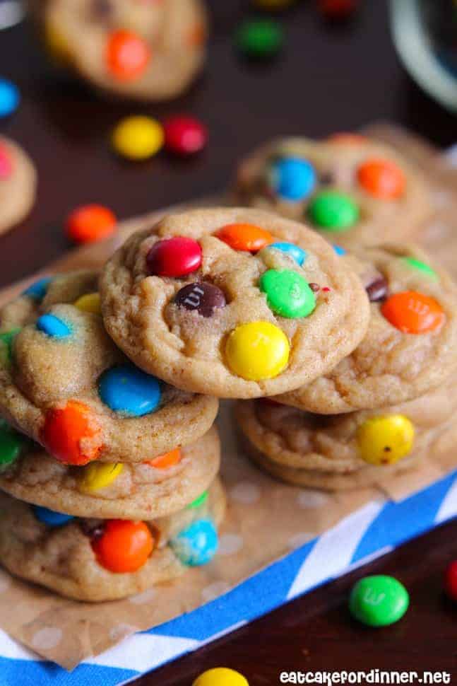 Stacked Brown Butter M&M Cookies.