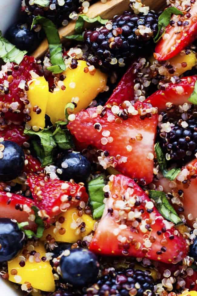 quinoa fruit salad close up.