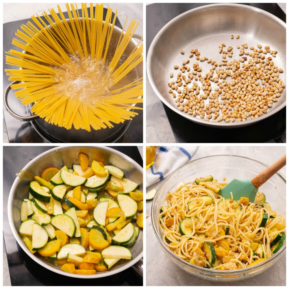 Steps to make summer squash lemon spaghetti.