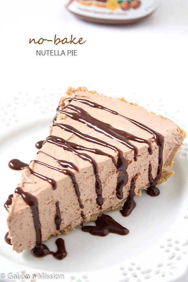 No-Bake Nutella Pie slice on a white plate.