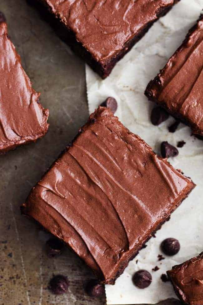 Areal view of double chocolate zucchini brownies.