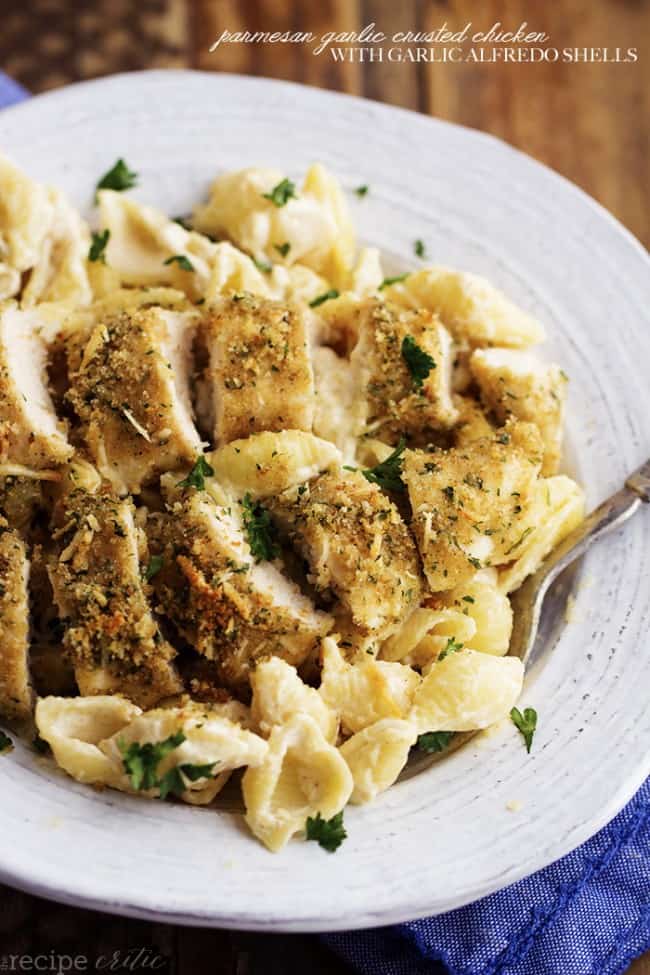 Parmesan Garlic Crusted Chicken with Garlic Alfredo Shells - 91