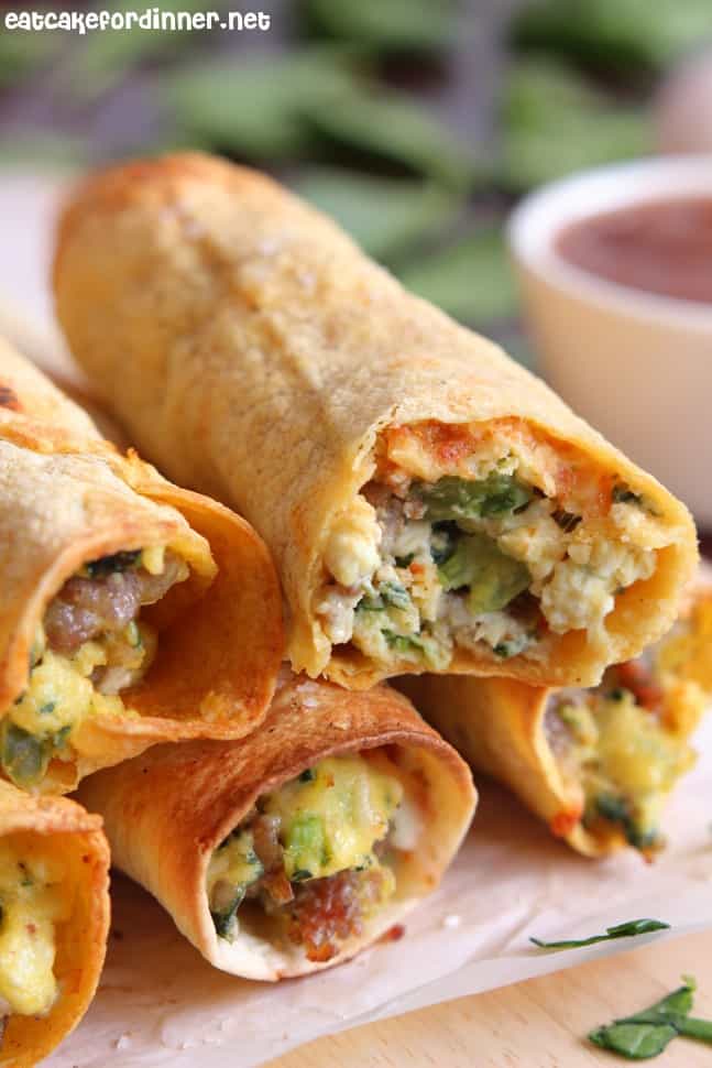 Baked Sausage, Spinach and Egg Breakfast Taquitos