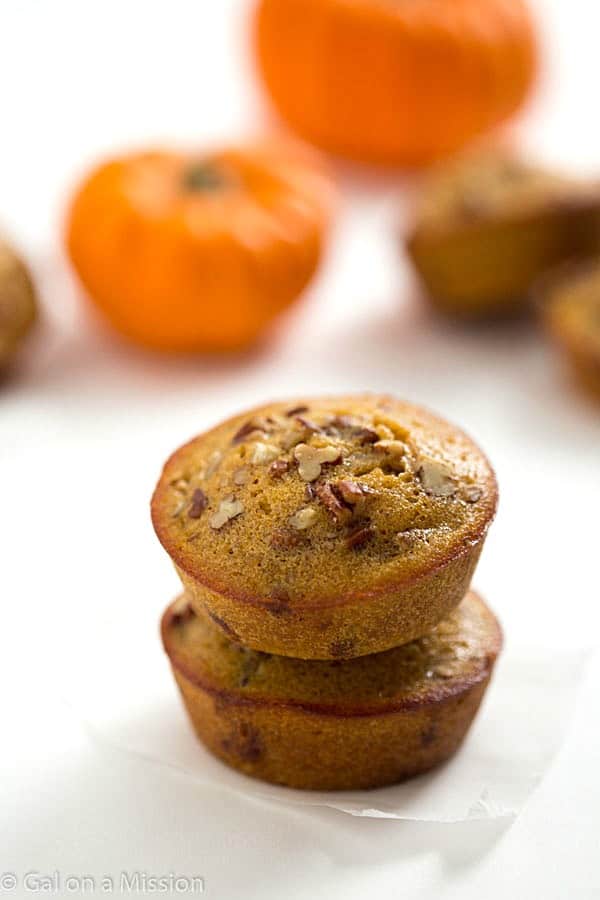 Two Pumpkin Pecan Pie Muffins in a stack.