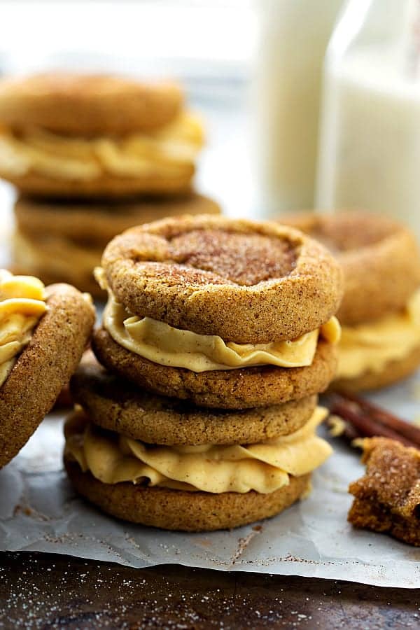 Snickerdoodle cookies in a stack.