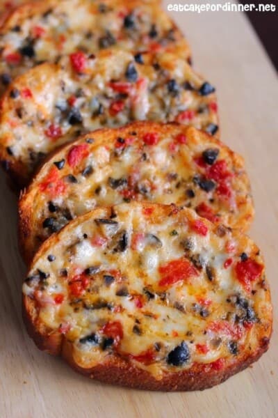 olive cheese bread slices.