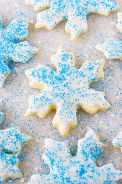 Eggnog Cut Out Cookies shaped like snowflakes.