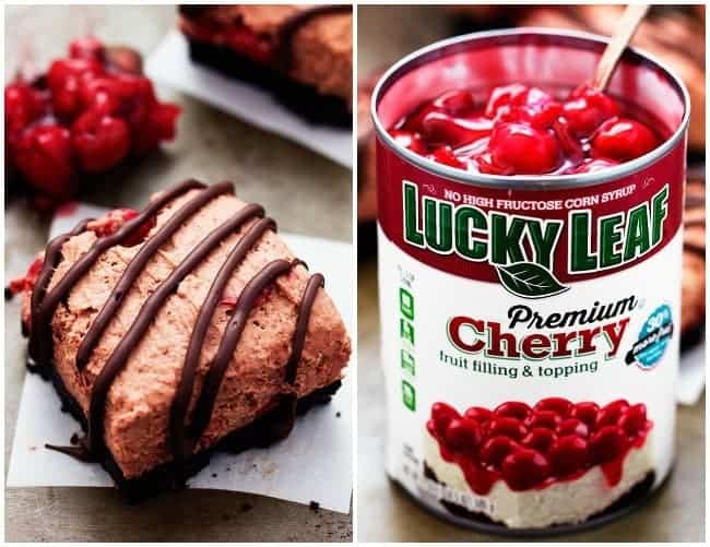 Chocolate Cherry Mousse Bars with Lucky Leaf Cherry Filling in a can