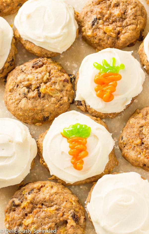 Frosted Carrot Cake Cookies, some with icing and some without. 