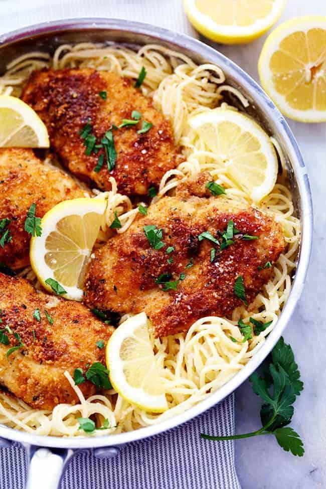 Crispy Parmesan Chicken with Creamy Lemon Garlic Pasta - Recipe Concepts