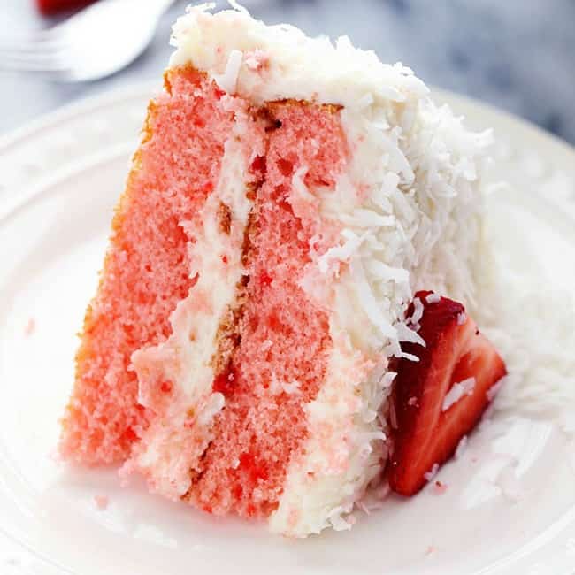 Strawberry Coconut Cream Cake with Coconut Cream Cheese Frosting The